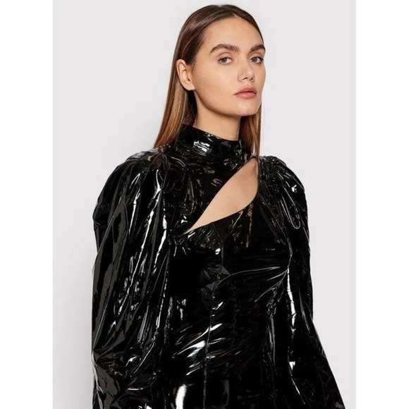 Rotate Birger Christensen Dresses & Skirts - Birger Christensen Kimora Dress Black Patent Look Cutout Midi Dress Size S